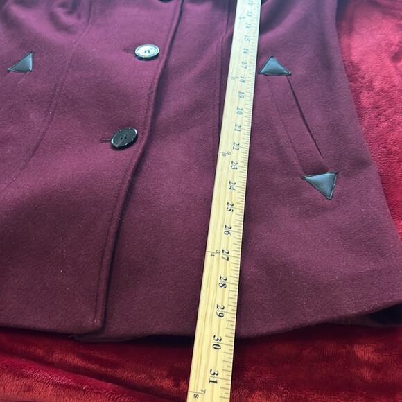 Nicole Miller Wool Peacoat Maroon Leather Trims L - Picture 6 of 8